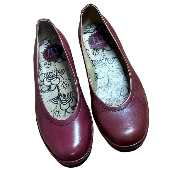 FLY LONDON Genuine Leather Burgundy Red Wedge Slip On Ballet Shoes US Sz 7 - Picture 3 of 10